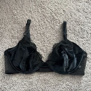 NEW Victorias Secret Black Unlined Velvet & Lace Trim Demi Bra 36C